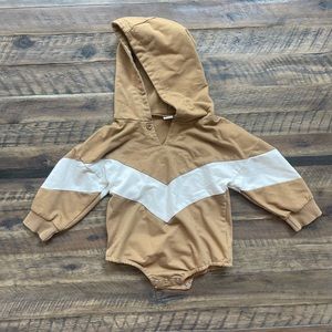 Tan & white hooded bubble romper. Size 12 months.